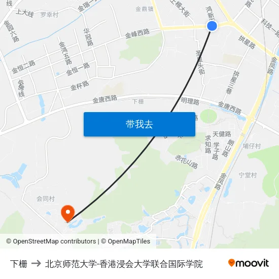 下栅 to 北京师范大学-香港浸会大学联合国际学院 map