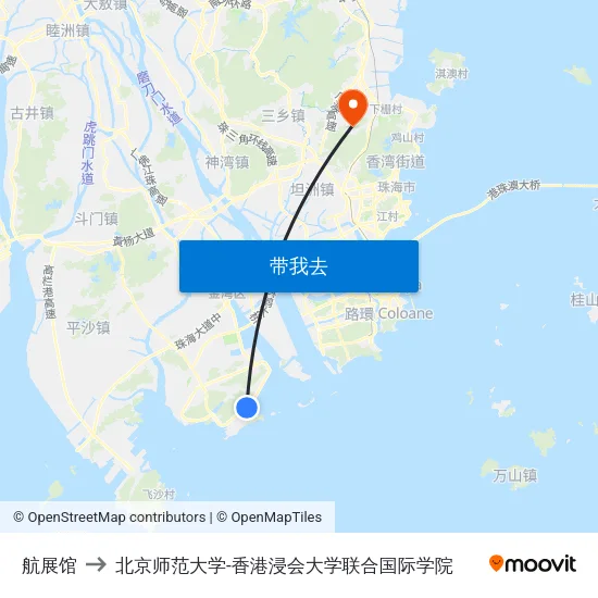 航展馆 to 北京师范大学-香港浸会大学联合国际学院 map