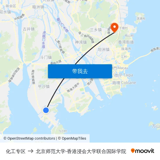 化工专区 to 北京师范大学-香港浸会大学联合国际学院 map