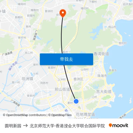 圆明新园 to 北京师范大学-香港浸会大学联合国际学院 map