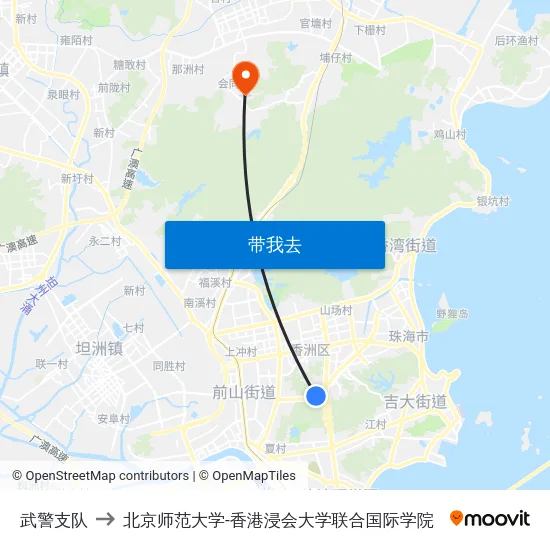 武警支队 to 北京师范大学-香港浸会大学联合国际学院 map