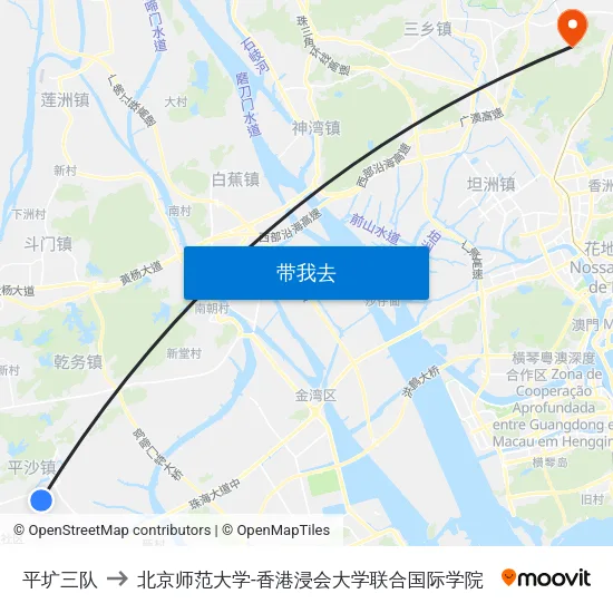 平圹三队 to 北京师范大学-香港浸会大学联合国际学院 map