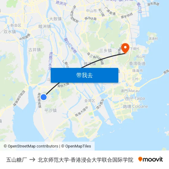 五山糖厂 to 北京师范大学-香港浸会大学联合国际学院 map
