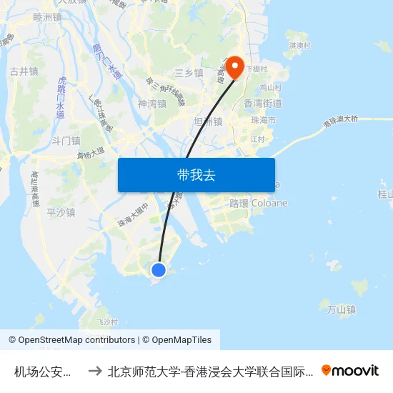 机场公安分局 to 北京师范大学-香港浸会大学联合国际学院 map