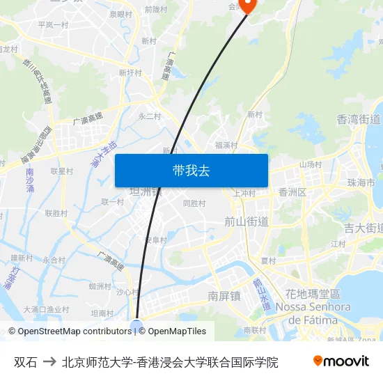 双石 to 北京师范大学-香港浸会大学联合国际学院 map