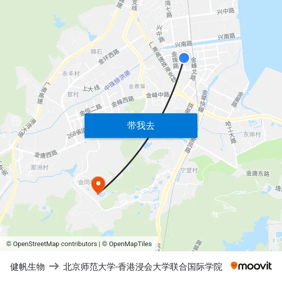 健帆生物 to 北京师范大学-香港浸会大学联合国际学院 map