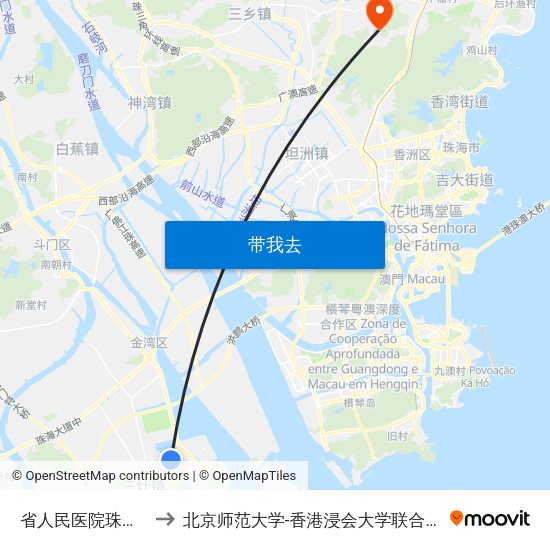 省人民医院珠海医院 to 北京师范大学-香港浸会大学联合国际学院 map