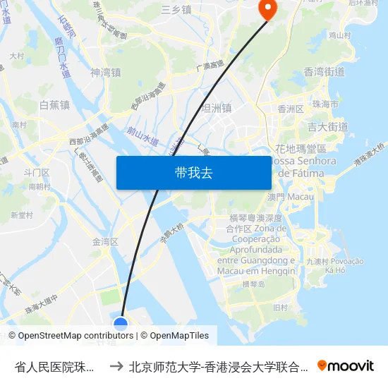 省人民医院珠海医院 to 北京师范大学-香港浸会大学联合国际学院 map