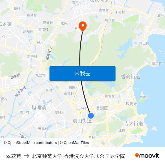 翠花苑 to 北京师范大学-香港浸会大学联合国际学院 map
