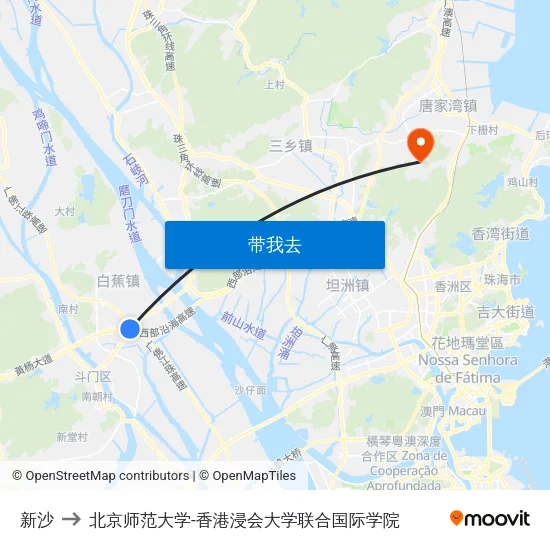 新沙 to 北京师范大学-香港浸会大学联合国际学院 map