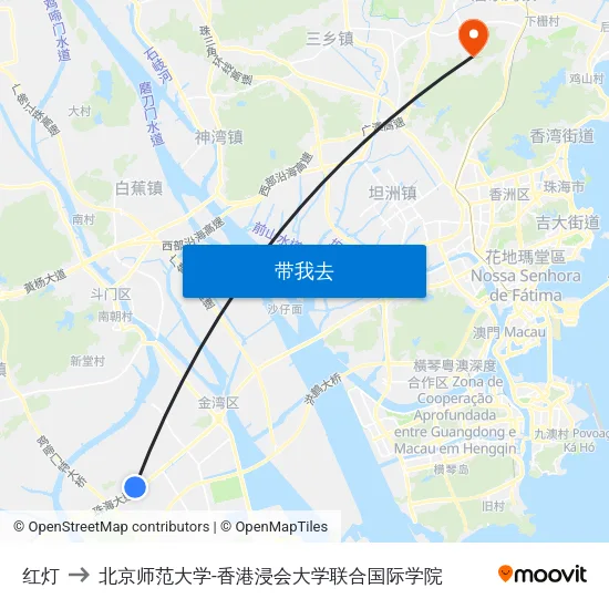 红灯 to 北京师范大学-香港浸会大学联合国际学院 map