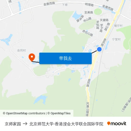 京师家园 to 北京师范大学-香港浸会大学联合国际学院 map