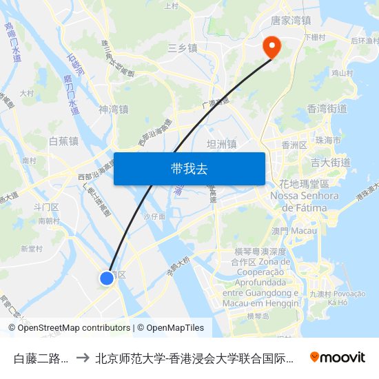 白藤二路口 to 北京师范大学-香港浸会大学联合国际学院 map