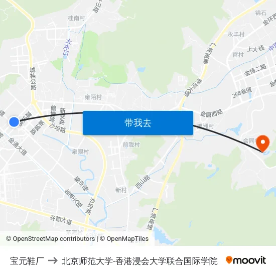 宝元鞋厂 to 北京师范大学-香港浸会大学联合国际学院 map