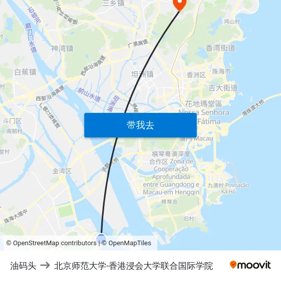 油码头 to 北京师范大学-香港浸会大学联合国际学院 map