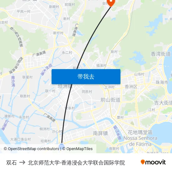 双石 to 北京师范大学-香港浸会大学联合国际学院 map