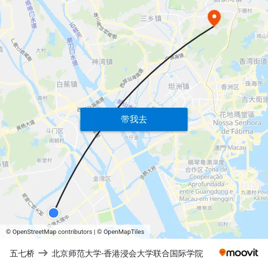 五七桥 to 北京师范大学-香港浸会大学联合国际学院 map