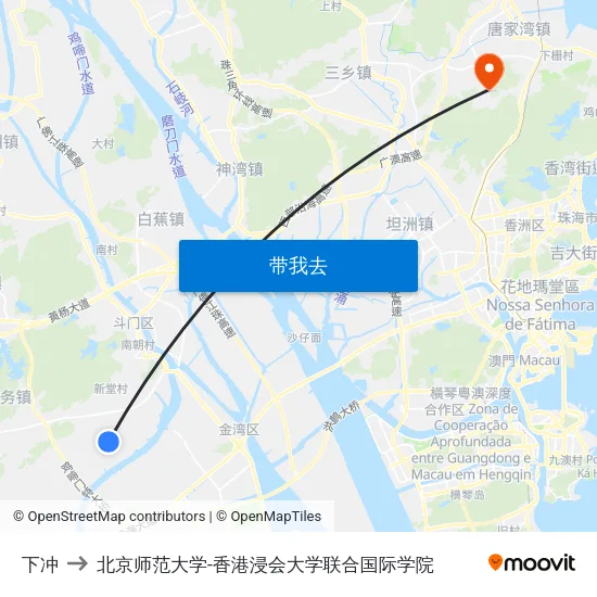 下冲 to 北京师范大学-香港浸会大学联合国际学院 map