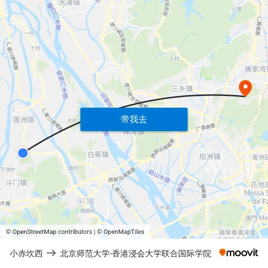 小赤坎西 to 北京师范大学-香港浸会大学联合国际学院 map