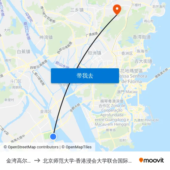 金湾高尔夫 to 北京师范大学-香港浸会大学联合国际学院 map