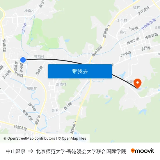中山温泉 to 北京师范大学-香港浸会大学联合国际学院 map