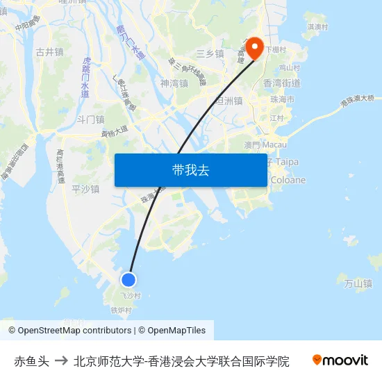赤鱼头 to 北京师范大学-香港浸会大学联合国际学院 map