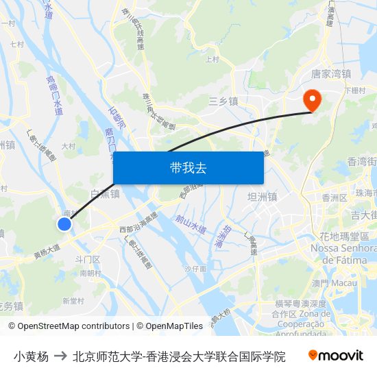小黄杨 to 北京师范大学-香港浸会大学联合国际学院 map