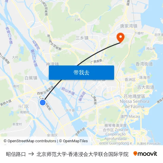 昭信路口 to 北京师范大学-香港浸会大学联合国际学院 map