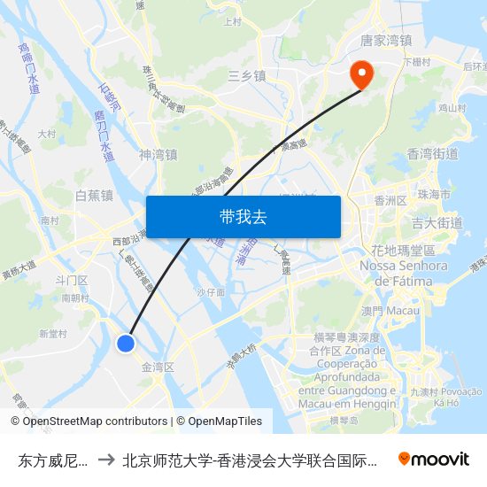 东方威尼斯 to 北京师范大学-香港浸会大学联合国际学院 map