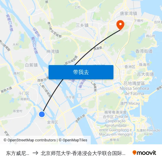 东方威尼斯 to 北京师范大学-香港浸会大学联合国际学院 map