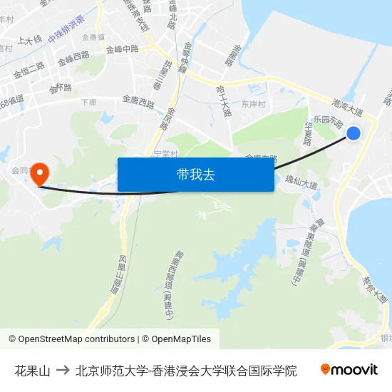 花果山 to 北京师范大学-香港浸会大学联合国际学院 map