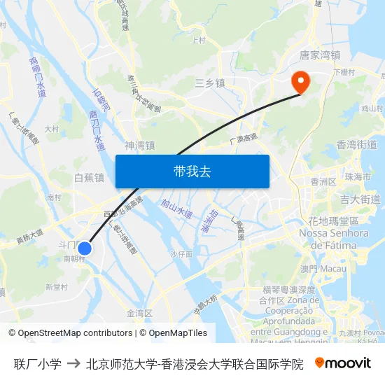 联厂小学 to 北京师范大学-香港浸会大学联合国际学院 map
