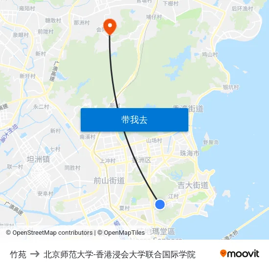 竹苑 to 北京师范大学-香港浸会大学联合国际学院 map