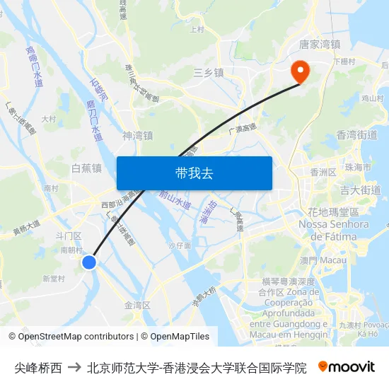 尖峰桥西 to 北京师范大学-香港浸会大学联合国际学院 map