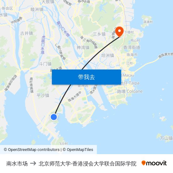 南水市场 to 北京师范大学-香港浸会大学联合国际学院 map