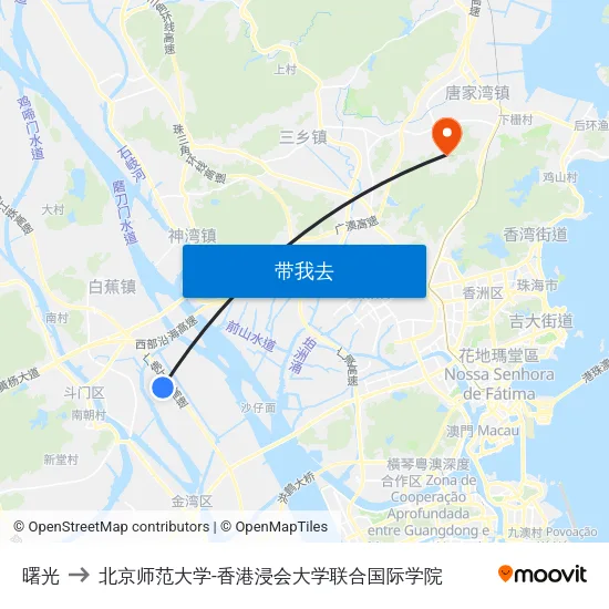 曙光 to 北京师范大学-香港浸会大学联合国际学院 map