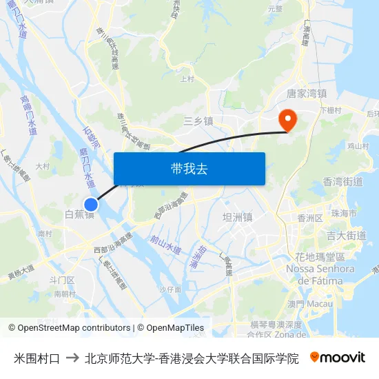 米围村口 to 北京师范大学-香港浸会大学联合国际学院 map
