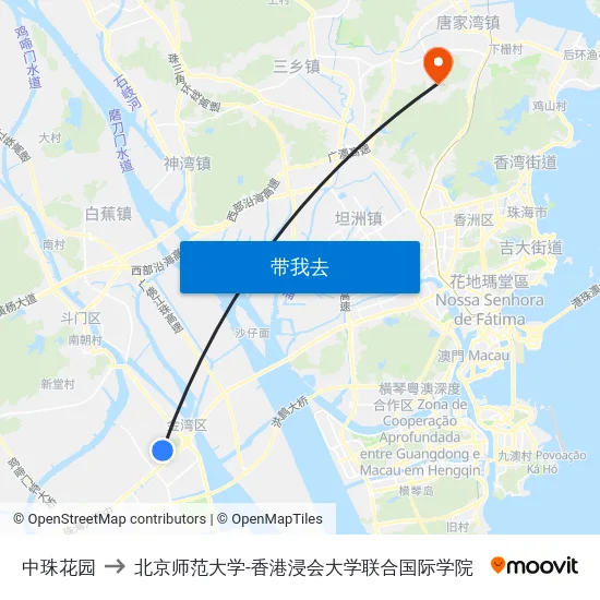 中珠花园 to 北京师范大学-香港浸会大学联合国际学院 map