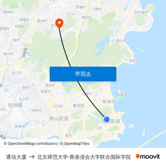 通信大厦 to 北京师范大学-香港浸会大学联合国际学院 map
