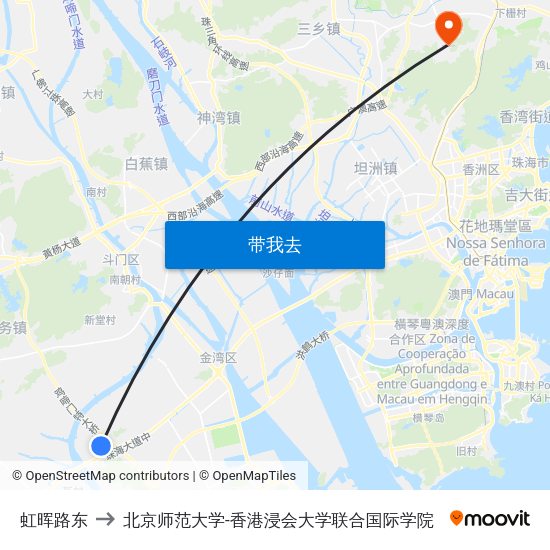 虹晖路东 to 北京师范大学-香港浸会大学联合国际学院 map