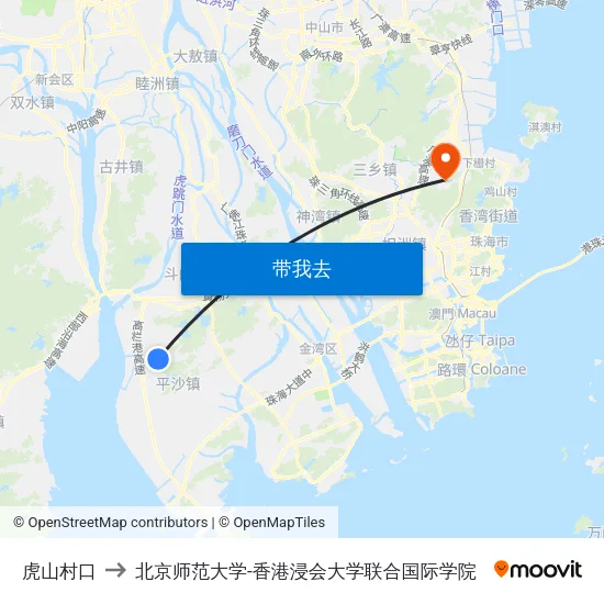 虎山村口 to 北京师范大学-香港浸会大学联合国际学院 map