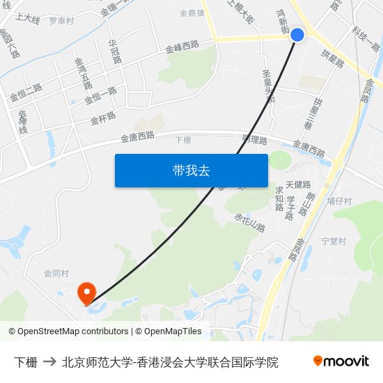 下栅 to 北京师范大学-香港浸会大学联合国际学院 map