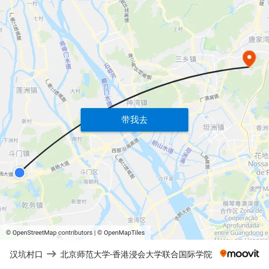 汉坑村口 to 北京师范大学-香港浸会大学联合国际学院 map
