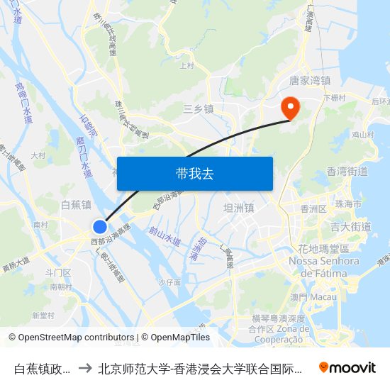 白蕉镇政府 to 北京师范大学-香港浸会大学联合国际学院 map