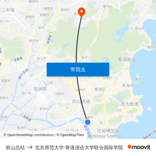 前山总站 to 北京师范大学-香港浸会大学联合国际学院 map