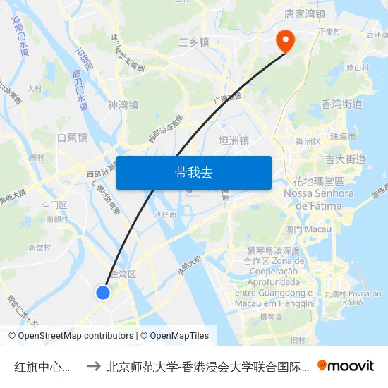 红旗中心广场 to 北京师范大学-香港浸会大学联合国际学院 map
