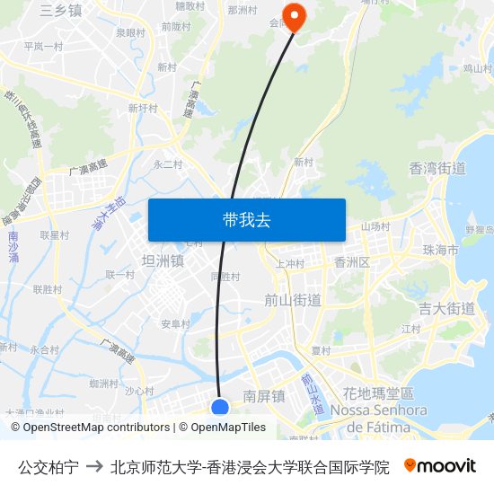 公交柏宁 to 北京师范大学-香港浸会大学联合国际学院 map