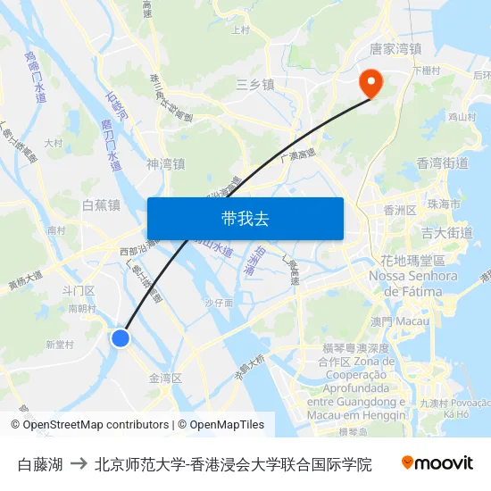 白藤湖 to 北京师范大学-香港浸会大学联合国际学院 map