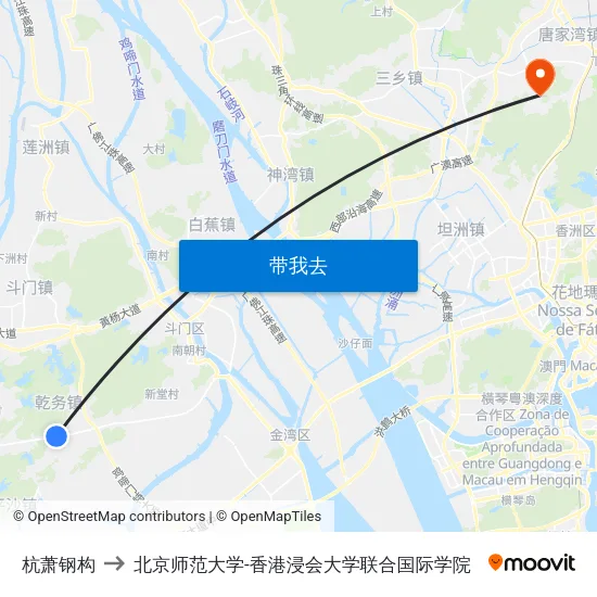 杭萧钢构 to 北京师范大学-香港浸会大学联合国际学院 map