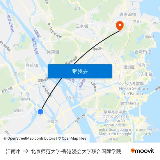 江南岸 to 北京师范大学-香港浸会大学联合国际学院 map